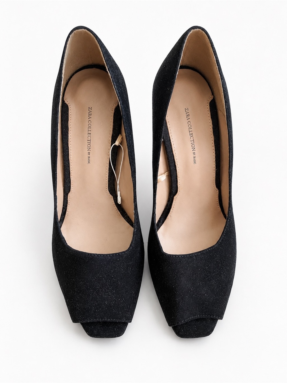$125 Zara Black Peep-Toe Structured Futuristic Wedge Suede Heels 8.5M EU39